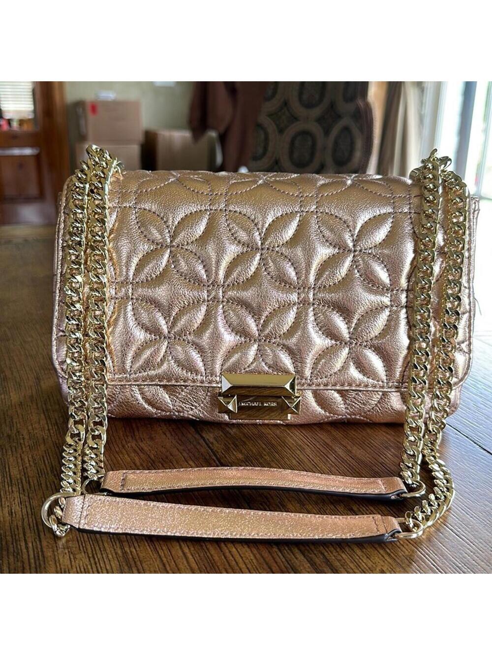 Michael Kors | Metallic Rose Gold Floral Quilted Shoulder Bag | 0760